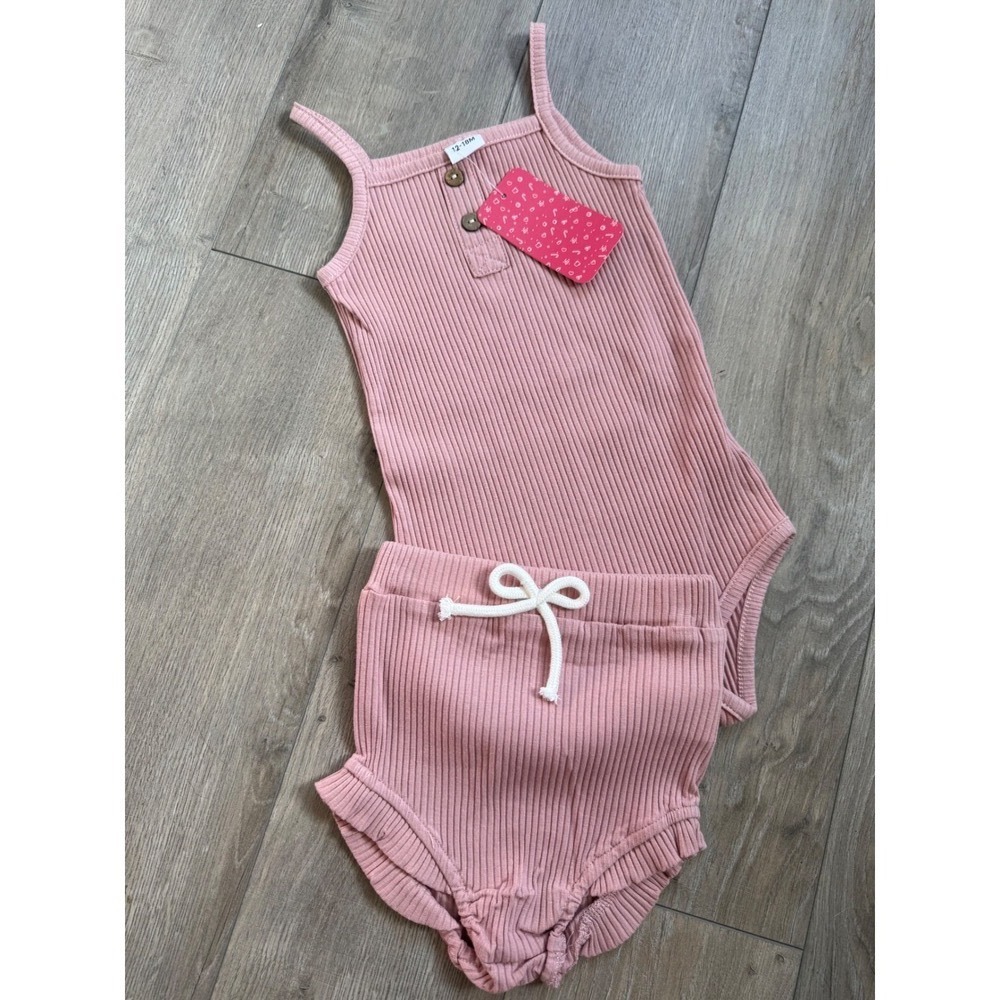 Baby Girls Ribbed Knit Tank Top and Bloomer Set Mauve Pink 12-18M NWT